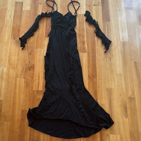 Darker Wavs Pitch Shredded Maxi dress with gloves set NEW NWT black sz Small S - Picture 2 of 7